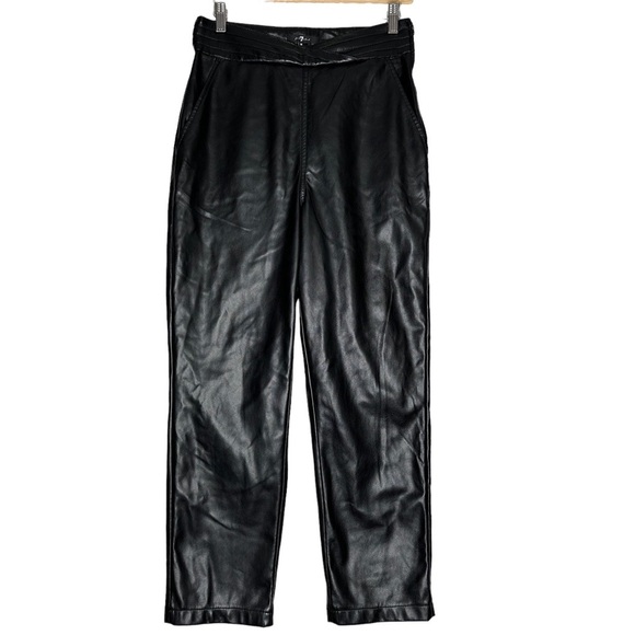 7 For All Mankind Black Faux Leather Pants Women’s M Vegan Leather Coated Jogger - Picture 1 of 15